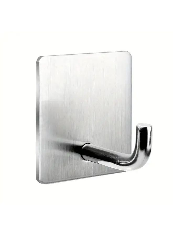 5 Pcs Silvery Stainless Steel Adhesive Hooks Strong No Drill Wall Mounted Heavy Duty Towel Coat Hooks For Bathroom Kitchen Door Utility Hooks - Image 2