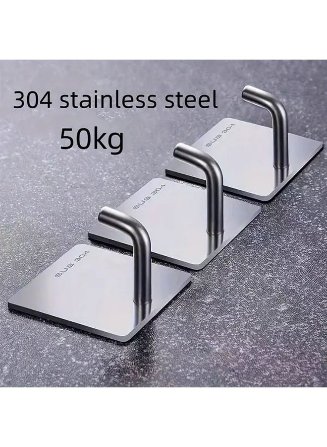 5 Pcs Silvery Stainless Steel Adhesive Hooks Strong No Drill Wall Mounted Heavy Duty Towel Coat Hooks For Bathroom Kitchen Door Utility Hooks - Image 1