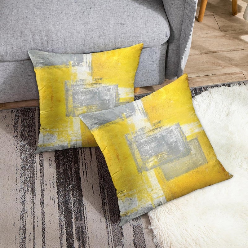 Britimes Throw Pillow Covers Home Decor Set of 2 Pillow Cases Decorative 18 x 18 Inches Outdoor Cushion Couch Sofa Pillowcases Yellow Grey - Image 3