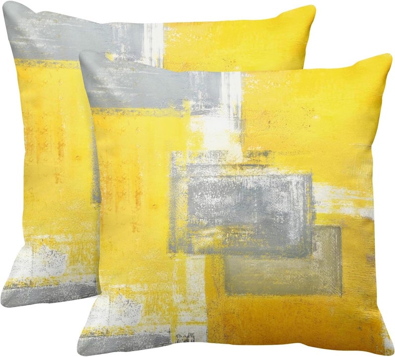 Britimes Throw Pillow Covers Home Decor Set of 2 Pillow Cases Decorative 18 x 18 Inches Outdoor Cushion Couch Sofa Pillowcases Yellow Grey - Image 1