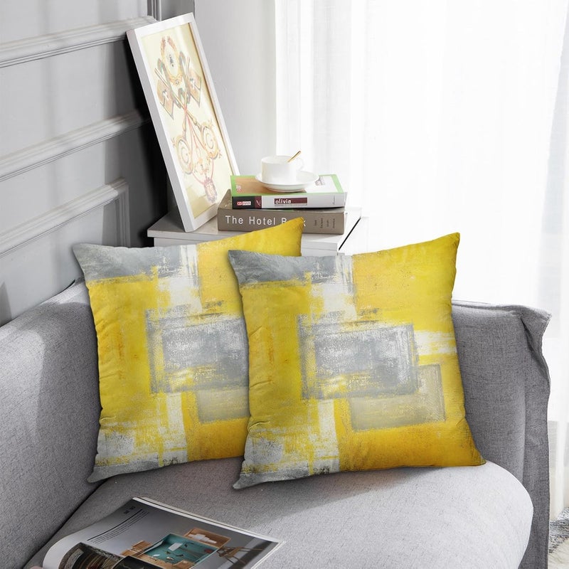 Britimes Throw Pillow Covers Home Decor Set of 2 Pillow Cases Decorative 18 x 18 Inches Outdoor Cushion Couch Sofa Pillowcases Yellow Grey - Image 4