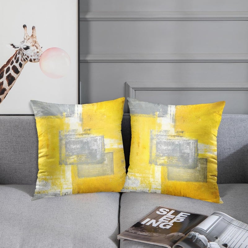 Britimes Throw Pillow Covers Home Decor Set of 2 Pillow Cases Decorative 18 x 18 Inches Outdoor Cushion Couch Sofa Pillowcases Yellow Grey - Image 2