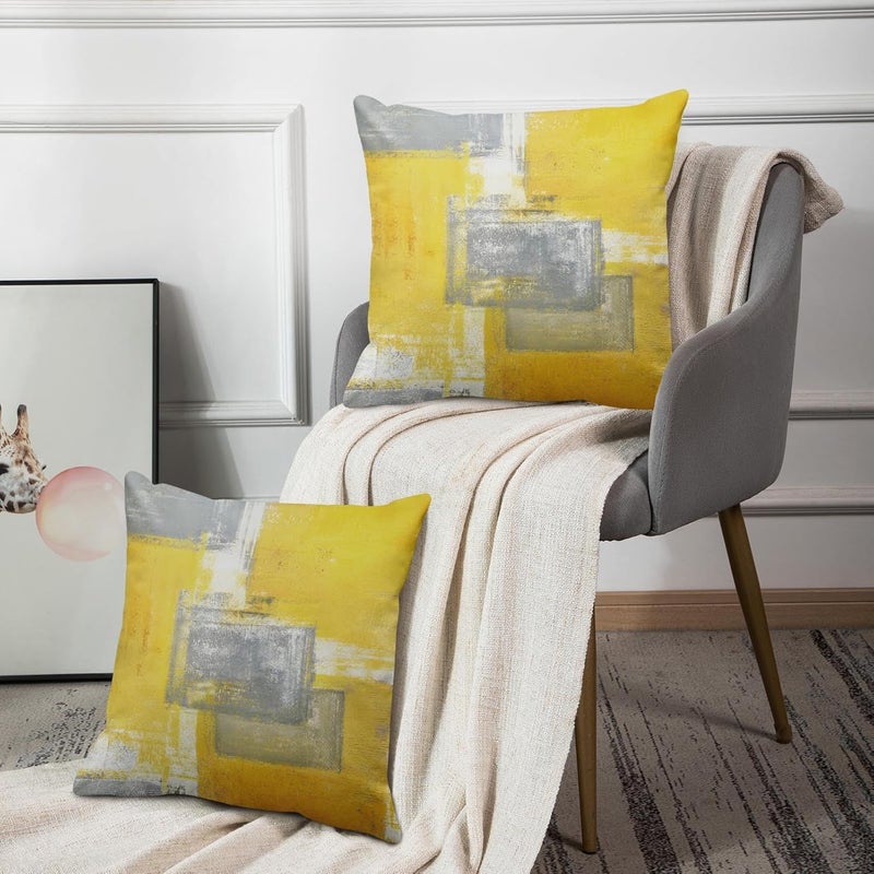 Britimes Throw Pillow Covers Home Decor Set of 2 Pillow Cases Decorative 18 x 18 Inches Outdoor Cushion Couch Sofa Pillowcases Yellow Grey - Image 5