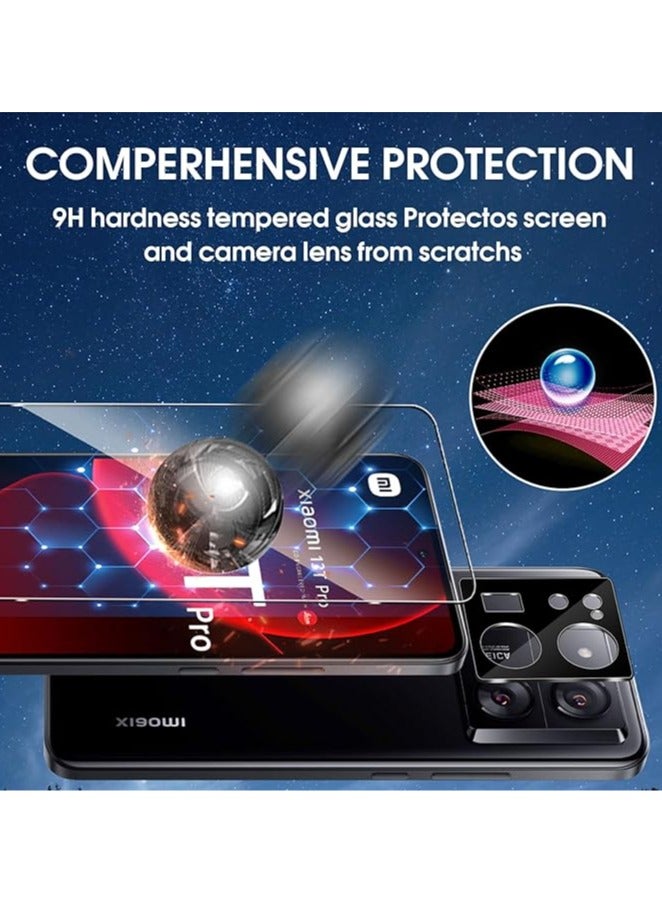 عام حامي الشاشة من الزجاج المقسى Lutree لهاتف Xiaomi 13T/13T Pro، يتضمن قطعتين للشاشة وقطعتين لحماية الكاميرا، باللون الأسود، 9H Hardness، عالي الوضوح، بدون فقاعات، مقاوم للخدوش. - Image 2