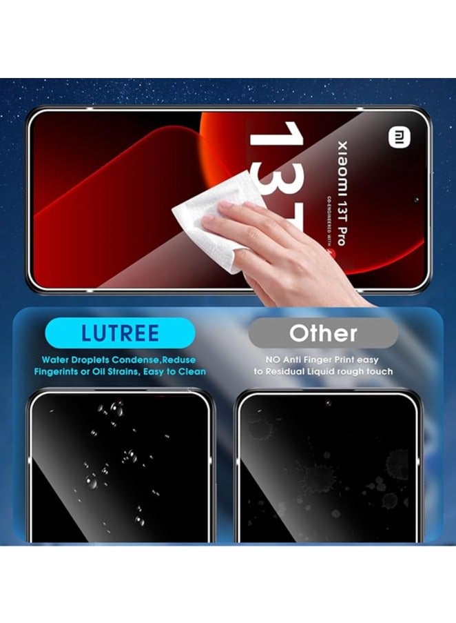 عام حامي الشاشة من الزجاج المقسى Lutree لهاتف Xiaomi 13T/13T Pro، يتضمن قطعتين للشاشة وقطعتين لحماية الكاميرا، باللون الأسود، 9H Hardness، عالي الوضوح، بدون فقاعات، مقاوم للخدوش. - Image 4