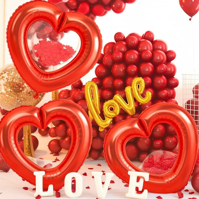 Vibzox Red Heart Balloons,3Pcs 40Inch Large Hollow Out Heart foil Balloon for Valentine's Day Birthday Wedding Engagement Bridal Showers Anniversary Party Decorations - Image 4