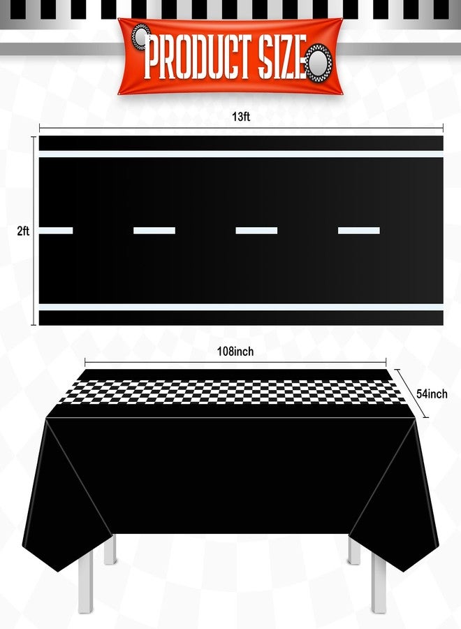 Remagr 24 Pieces Race Car Party Supplies Include Traffic Cones Checkered Flag Race Flags Checkered Tablecloth Track Running Mat and Tire Tube Swimming Ring for Car Themed Birthday (Black) - Image 2
