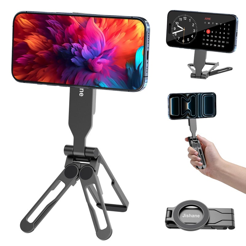 Jishane Magnetic Tripod for iPhone -Adjustable Foldable Phone Tripod Stand for Video Recording, Magnet Mount Pocket Cell Phone Stand for iPhone 17/16/15/14/13/12 Plus Max for Gym Tablet Tripod for Travel - Image 1