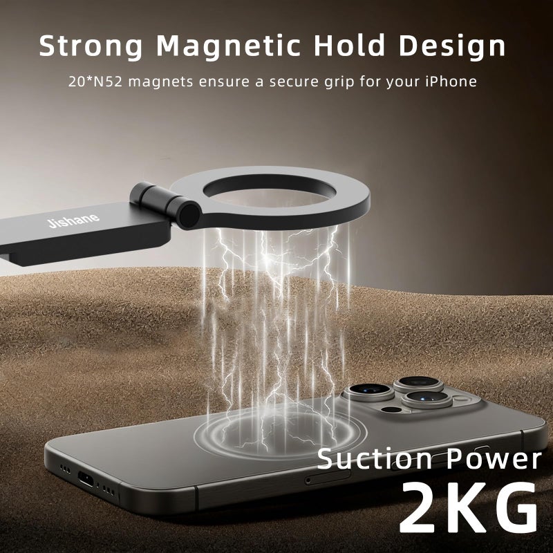 Jishane Magnetic Tripod for iPhone -Adjustable Foldable Phone Tripod Stand for Video Recording, Magnet Mount Pocket Cell Phone Stand for iPhone 17/16/15/14/13/12 Plus Max for Gym Tablet Tripod for Travel - Image 2