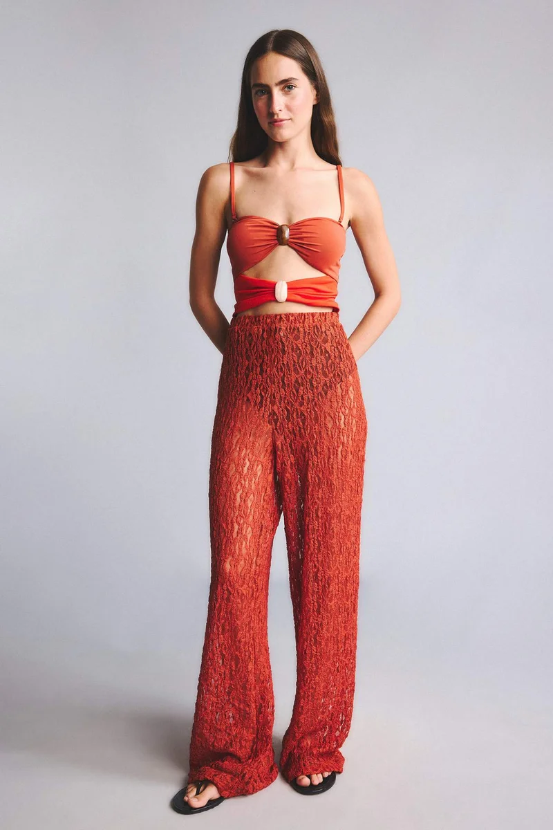 ديفاكتو Regular Fit Elastic Waist Tulle Orange Beach Trousers