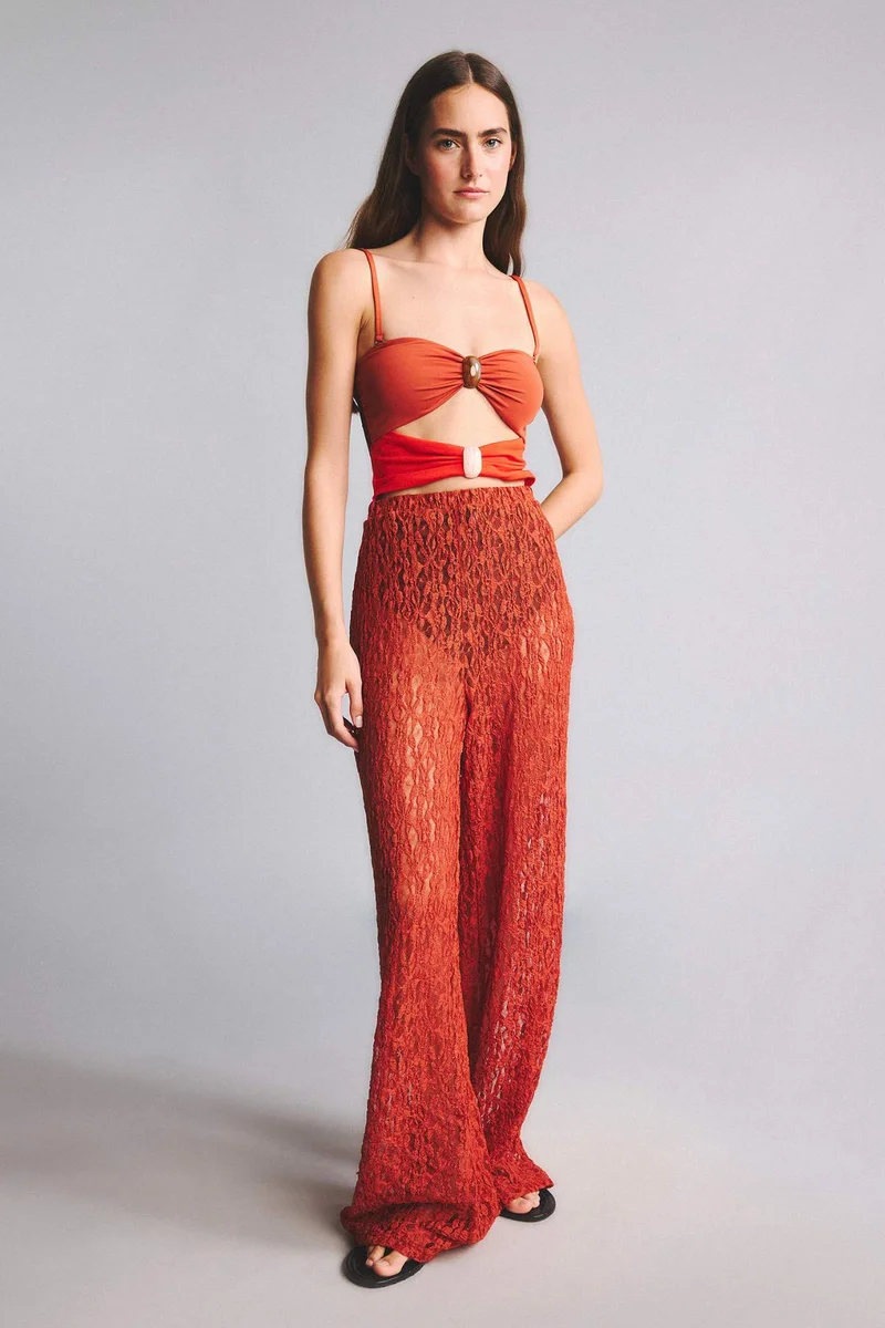 ديفاكتو Regular Fit Elastic Waist Tulle Orange Beach Trousers