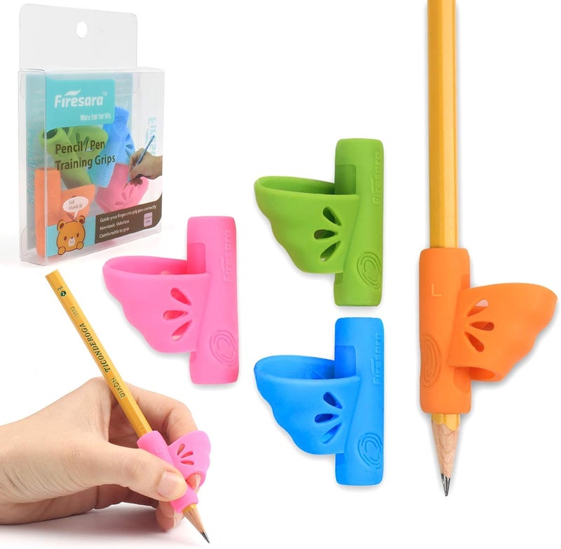 Firesara Left-Handed Training Grips, Original Butterfly Pencil Holder Correction Writing Aid Grip for Kids Handwriting Special Needs Preschoolers Children Adult Lefties Assorted Colors (4PCS) - Image 1