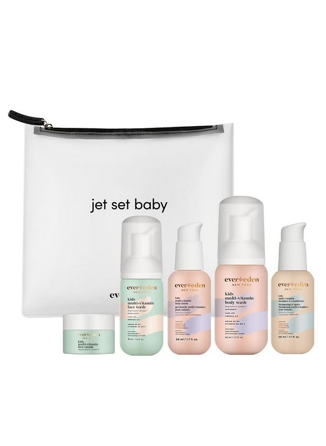 Evereden Evereden Kids Travel Set: Clean & Vegan 5-Piece Skin Care Set for Kids | Multi-Vitamin Kids Skin Care Set w/t Body Wash, Lotion, Face Wash, Cream, Shampoo & Conditioner | Stocking Stuffers for Kids  - Image 1