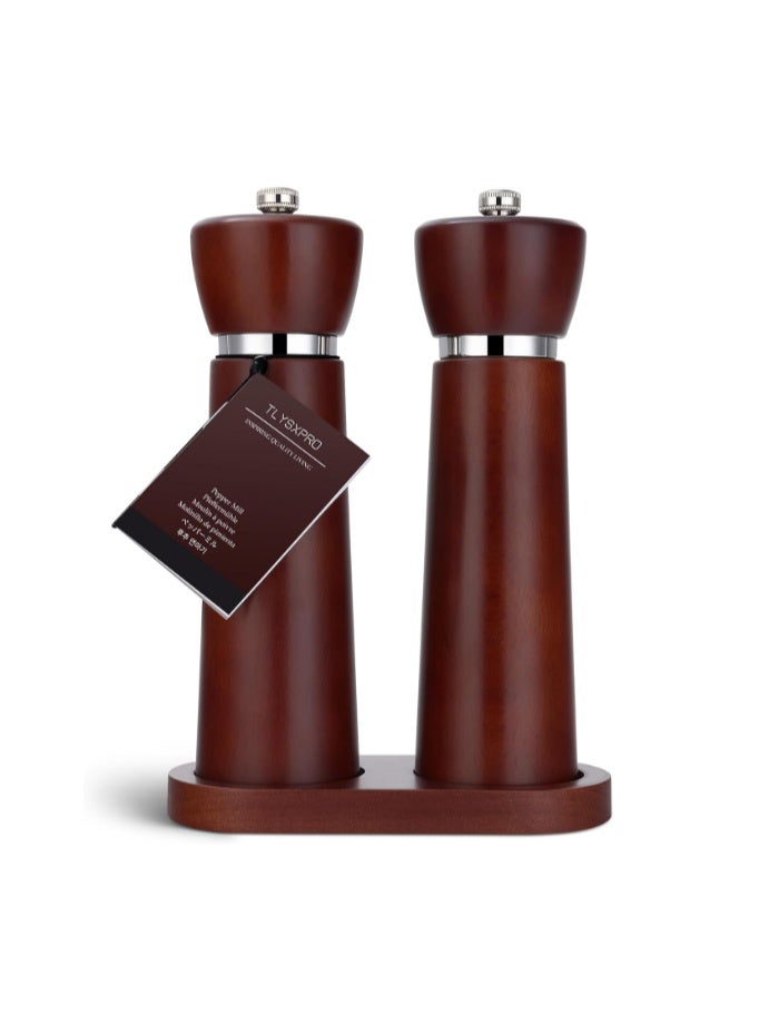 TLYSXPRO Wooden Salt and Pepper Grinder Set, Refillable Salt and Pepper Mill with Adjustable Upgraded Large Size Ceramic Burr, Manual Pepper Grinder with Beech Wood Body, 8.3” Tall - Image 1