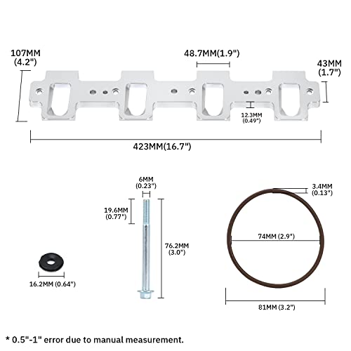 PQY Rectangle Intake Manifold Adapter Plates For LS1 Cathedral Port Cylinder Head to LS3 LSA ZL1 CTS-V Silver - Image 3