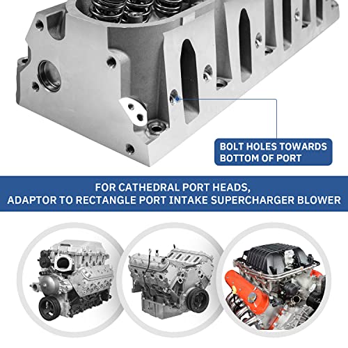 PQY Rectangle Intake Manifold Adapter Plates For LS1 Cathedral Port Cylinder Head to LS3 LSA ZL1 CTS-V Silver - Image 5