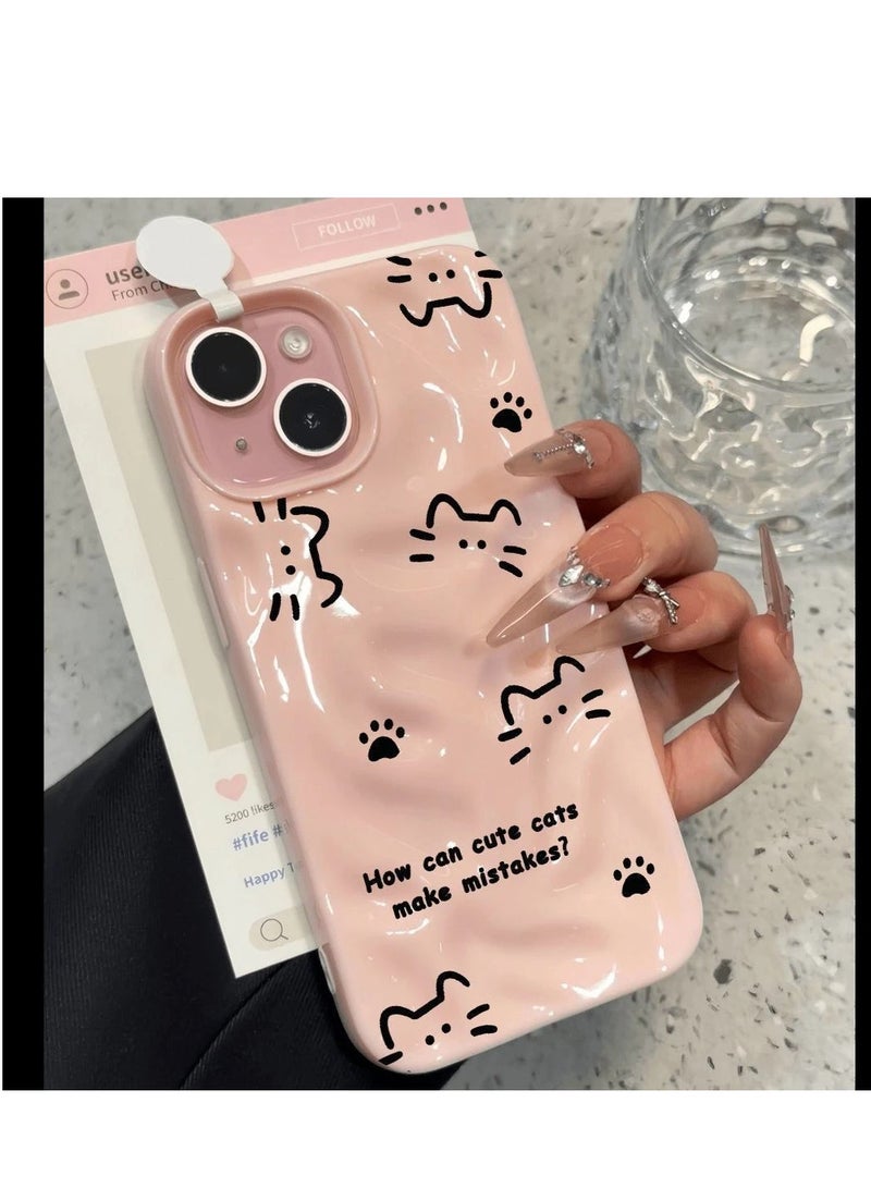 NIBEMINENT Cute Kitten Protective TPU Case Cover For IPhone 16 Pro, Pink