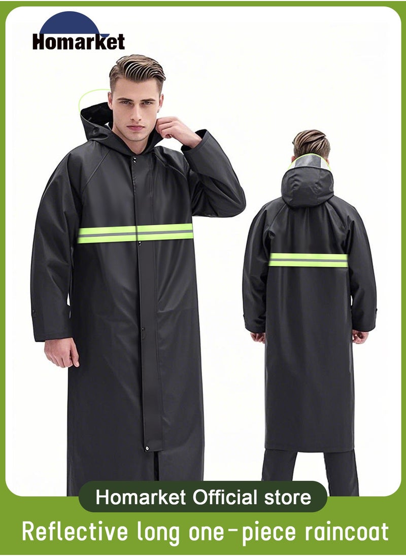 HomarKet Men's Long Raincoat Men's Raincoat Rain Suit Men's Long Hooded Waterproof Oxford Cloth Reusable Raincoat  Black  4XL  - Image 1