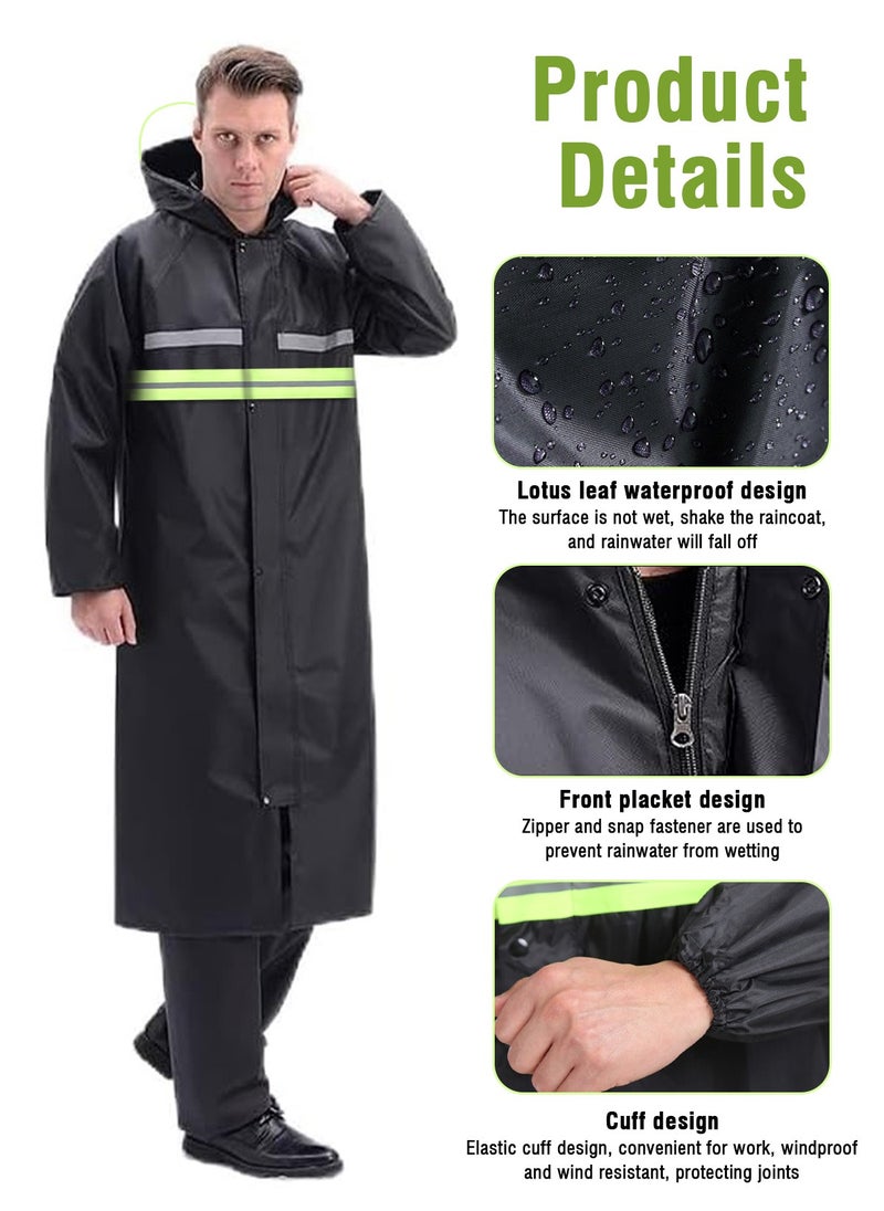 HomarKet Men's Long Raincoat Men's Raincoat Rain Suit Men's Long Hooded Waterproof Oxford Cloth Reusable Raincoat  Black  4XL  - Image 2