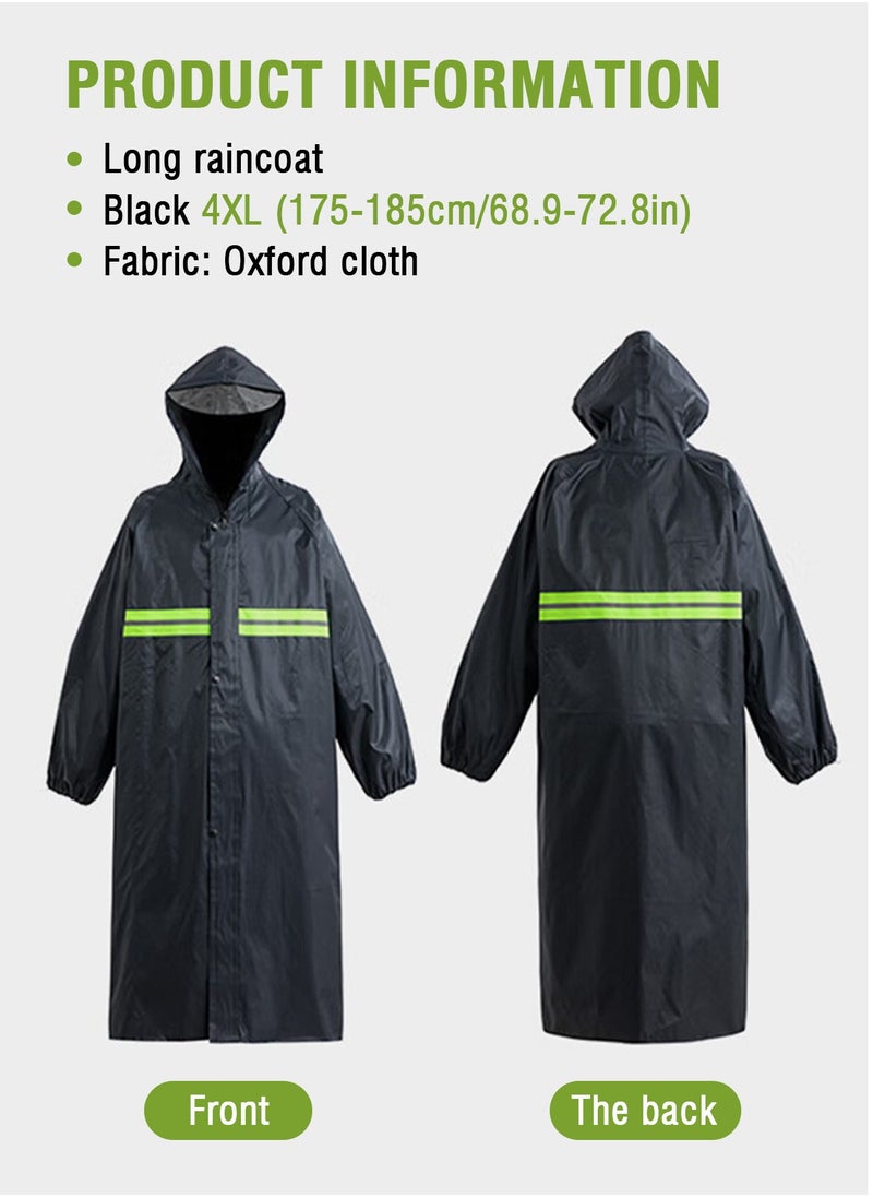 HomarKet Men's Long Raincoat Men's Raincoat Rain Suit Men's Long Hooded Waterproof Oxford Cloth Reusable Raincoat  Black  4XL  - Image 5