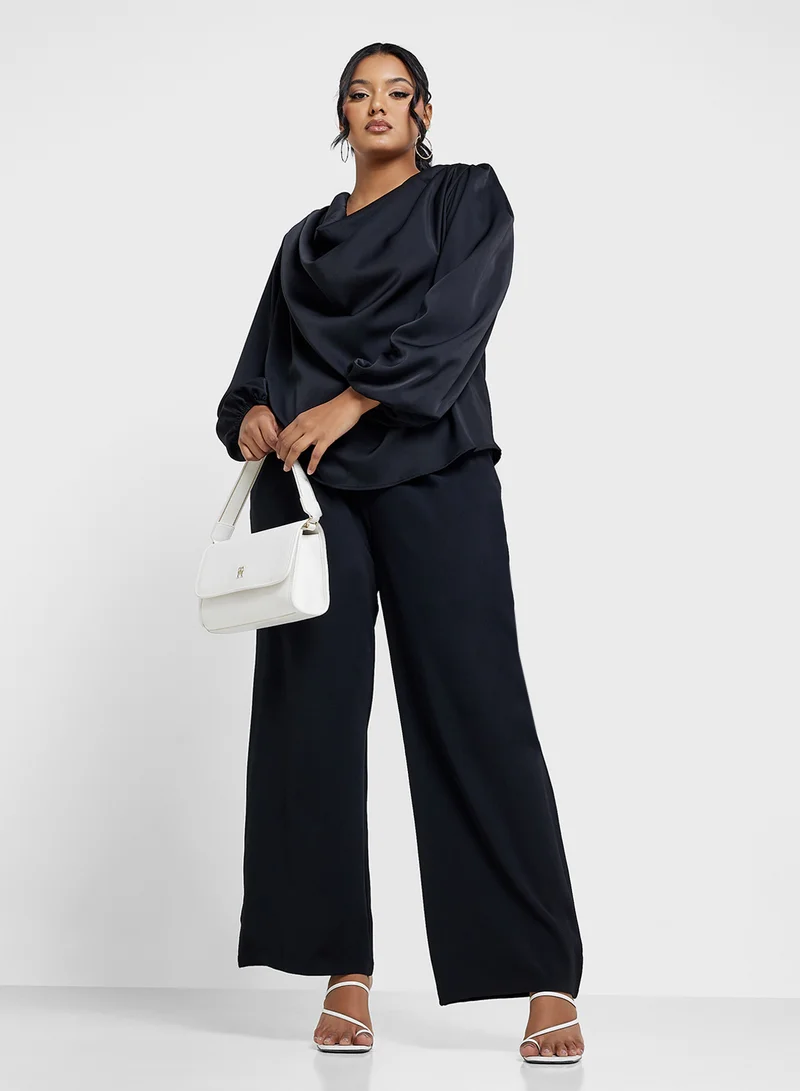 Ginger Plus Cowl Neck Draped Blouse