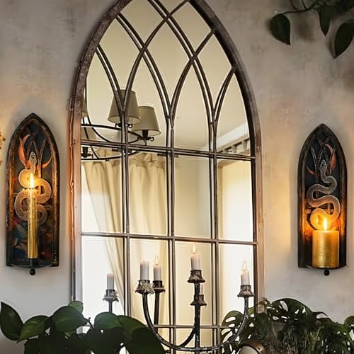 AimtoHome Gothic Wall Candle Sconces Set of 2, Snake and Moon Iron Wall Mounted Candelabra Holder with Removable Trays for Taper & Pillar Candles, Natural Aesthetic Boho Art Hanging Design Decor - Image 2