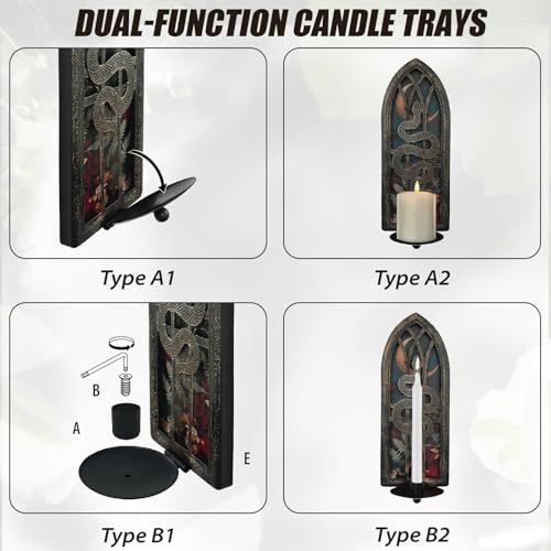 AimtoHome Gothic Wall Candle Sconces Set of 2, Snake and Moon Iron Wall Mounted Candelabra Holder with Removable Trays for Taper & Pillar Candles, Natural Aesthetic Boho Art Hanging Design Decor - Image 4