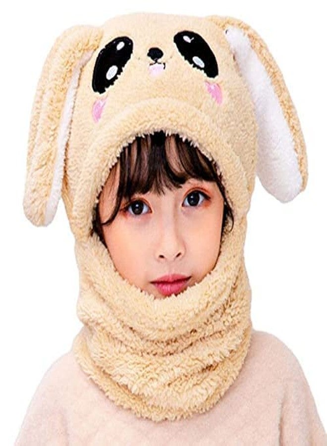 Malvina قبعة بالاكلافا دافئة شتوية للأطفال مالفينا من الفرو الصناعي على شكل باندا مع غطاء كامل للأذنين ووشاح دافئ للرقبة بأذنين طويلتين (لون بيج) - Image 1