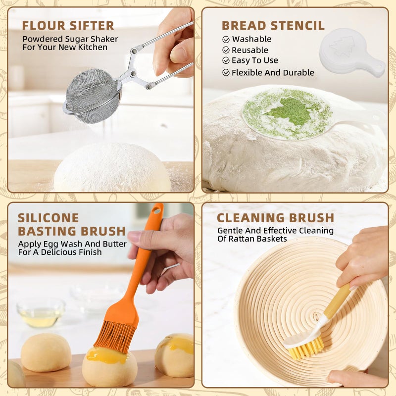 VIMERPA Sourdough Starter Kit, Bread Making Kit with Sourdough Starter Jar for Beginners, Banneton Bread Proofing Basket for Home and Kitchen, Sourdough Bread Baking Supplies, Bread Making Tools Kit - Image 5