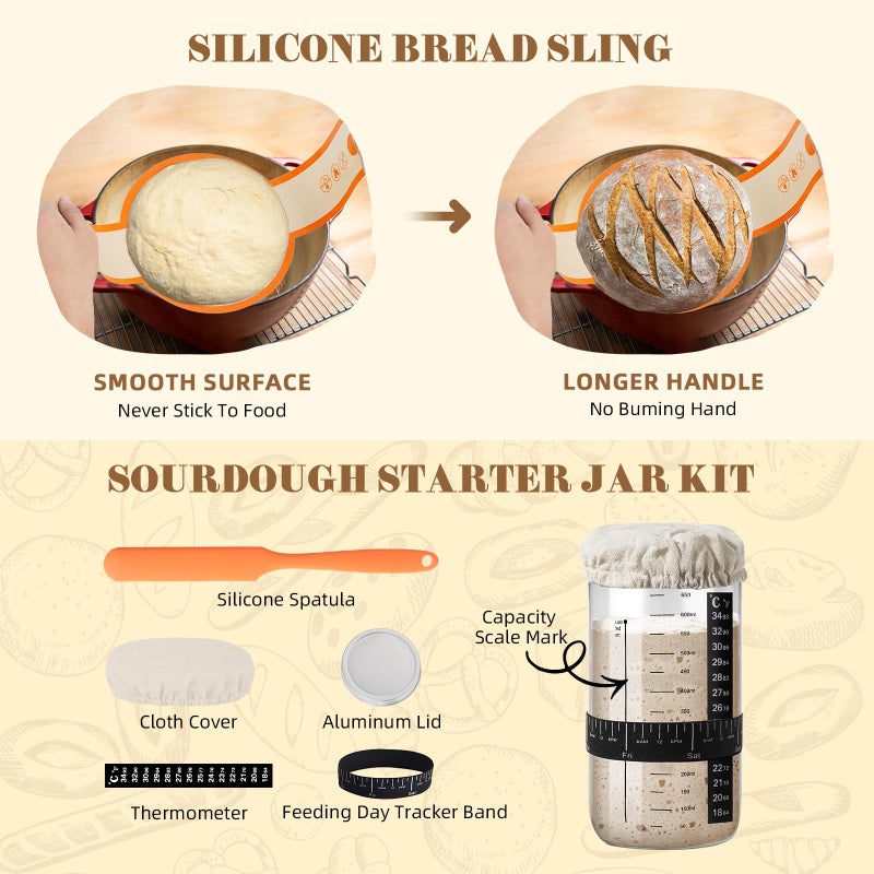 VIMERPA Sourdough Starter Kit, Bread Making Kit with Sourdough Starter Jar for Beginners, Banneton Bread Proofing Basket for Home and Kitchen, Sourdough Bread Baking Supplies, Bread Making Tools Kit - Image 4