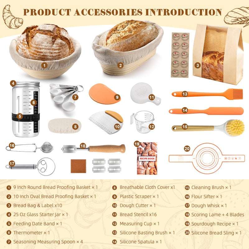 VIMERPA Sourdough Starter Kit, Bread Making Kit with Sourdough Starter Jar for Beginners, Banneton Bread Proofing Basket for Home and Kitchen, Sourdough Bread Baking Supplies, Bread Making Tools Kit - Image 2