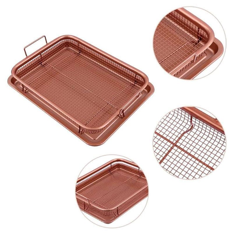 Dec KitchenPro Kitchen DeepFried Food Drain Basin Rectangle Crispy Tray with Mesh Filter NonStick Oil Pan Frying Baking Basket Pack of 1 - Image 3
