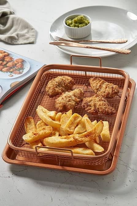 Dec KitchenPro Kitchen DeepFried Food Drain Basin Rectangle Crispy Tray with Mesh Filter NonStick Oil Pan Frying Baking Basket Pack of 1 - Image 4