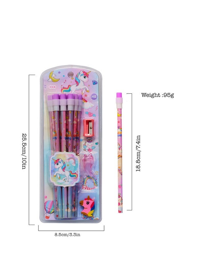 CherryBox CherryBox Unicorn Pencils Stationary Kit - 12 Pencils Set with Grip Unicorn Eraser and Sharpner for Kids, Boys and Girls, Birthday Return Gift Stationary Set (Purple)  - Image 3
