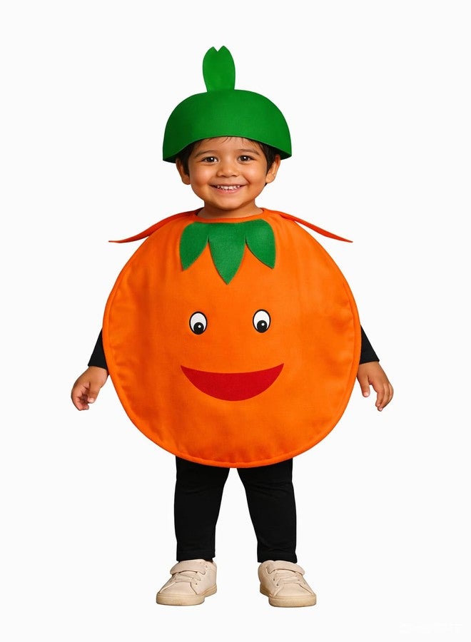 QuickBazaar Fruits & Vegetable Cutout Costume for Kids/Apple, Mango, Banana, Carrot, Brinjal, Tomato, Watermelon & More/Perfect for Fancy Dress Costume & Stage Shows (Santra Cutout, 6-7 Years) - Image 1