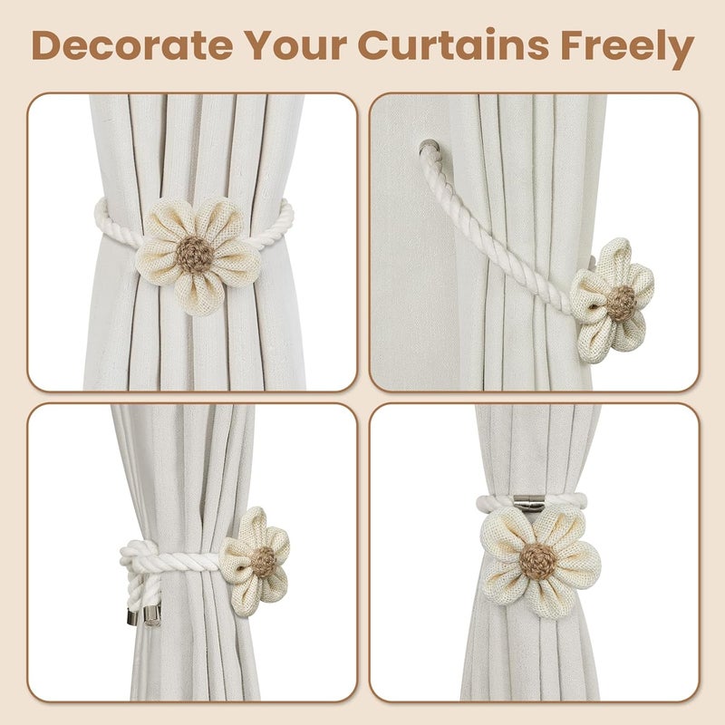 KLOGTSIND Magnetic Curtain Tiebacks, 2 Pack Flower Curtain Holdbacks for Draperies, Elegant Curtain Tie Backs for Boho Bedroom Decor, Toddler Girl Room Decor, Baby Nursery Decor - Image 4