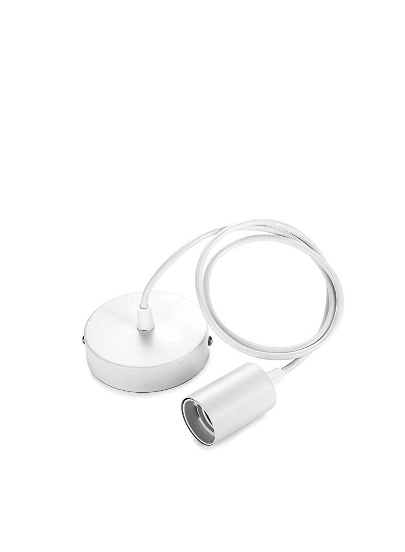 SYOSI Ceiling Pendant & Lamp Holder - Ceiling Rose & Light Pendant E27 Bulbs Fitting Set with Braided Fabric Cable - White Cable - Image 1