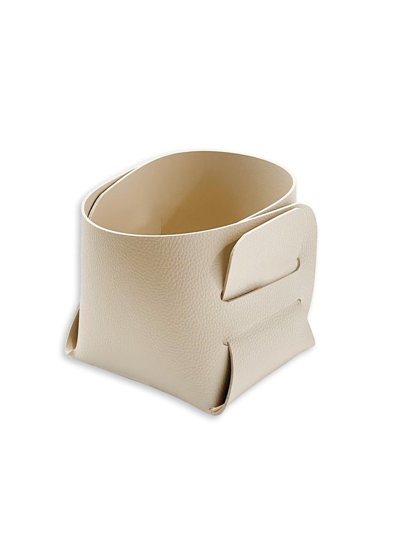 LeArt Leather Storage Basket – Bedside, Nightstand, Office Desk Organizer | Pantry Storage Organizer | Stationery Organizer | Storage Bin for Home (Cream Small)  - Image 1