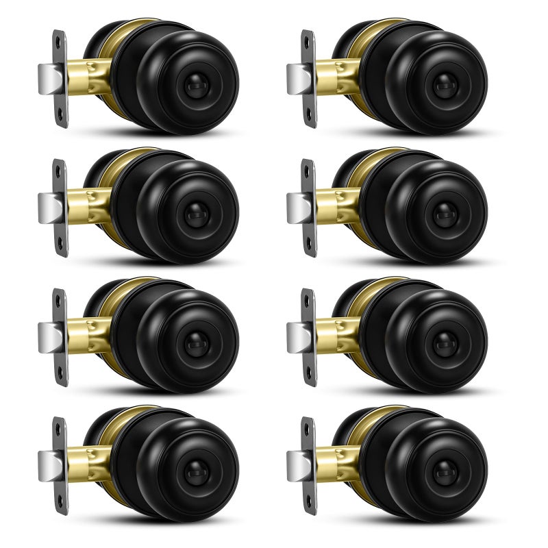 Plustool 8 Pack Matte Black Door Knobs, Privacy Door Knob with Lock, Interior Doorknobs with Round Ball, Keyless Door Lockset for Bedrooms Bathrooms - Image 1