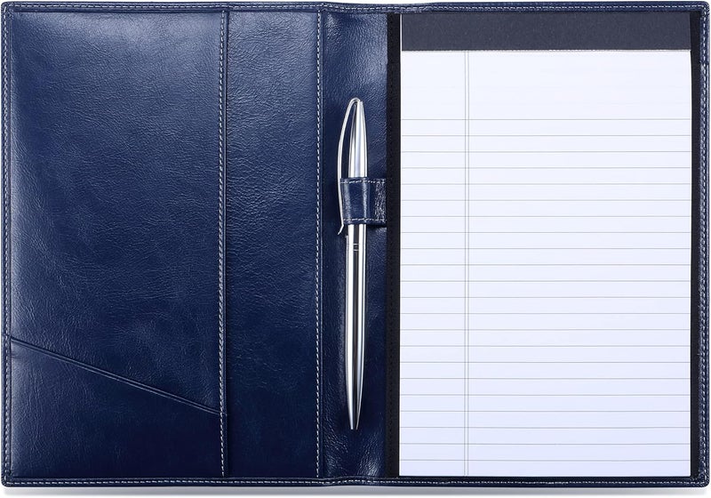 HISCOW Leather Junior Padfolio for Men & Women with Pen Loop, Italian Calfskin, Business Portfolio Notebook Folder (Antiqued Blue) - Image 1