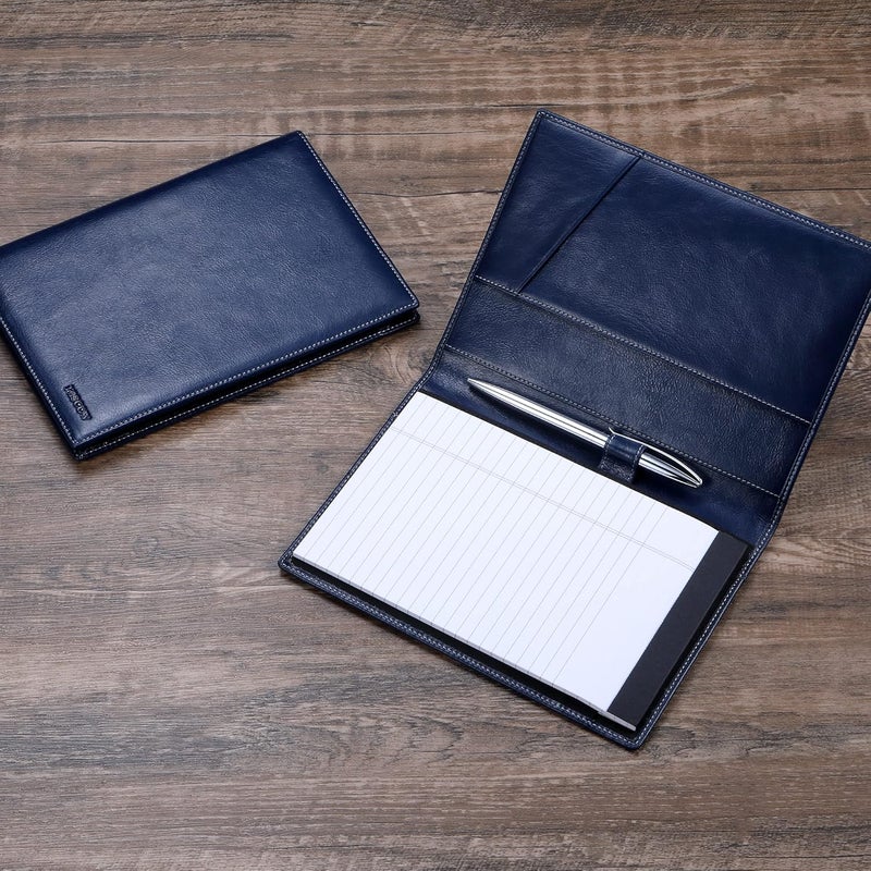 HISCOW Leather Junior Padfolio for Men & Women with Pen Loop, Italian Calfskin, Business Portfolio Notebook Folder (Antiqued Blue) - Image 2