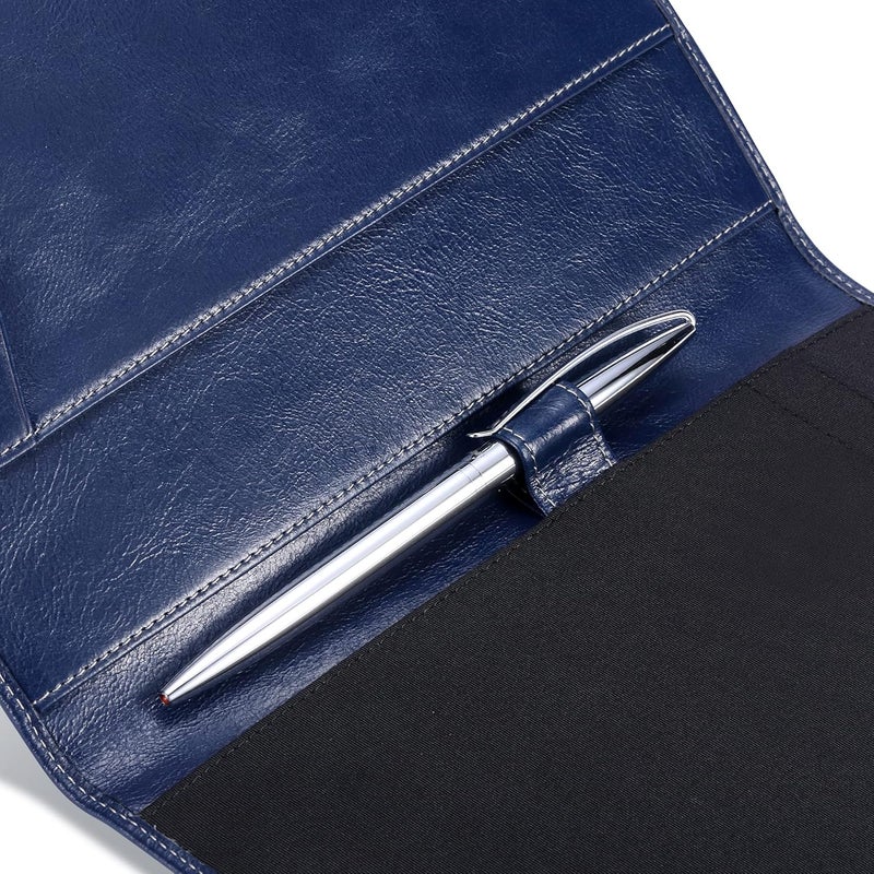 HISCOW Leather Junior Padfolio for Men & Women with Pen Loop, Italian Calfskin, Business Portfolio Notebook Folder (Antiqued Blue) - Image 4