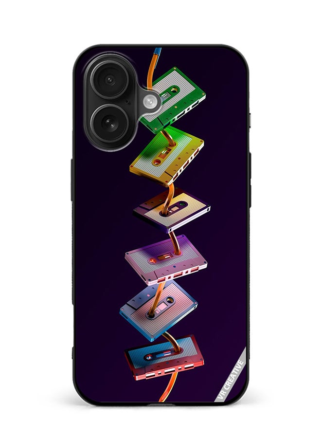 VR CREATIVE Protective Case Cover For Apple iPhone 16 Cassette Tape Design Multicolour