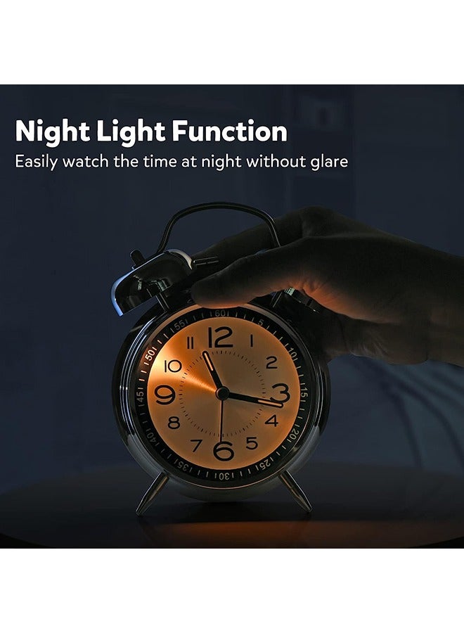 MIXDE Loud Alarm Clock for Heavy Sleepers Adults,Retro 4 Inch Silent Non-Ticking Quartz with Backlight,Twin Bell Analog Kids Alarm Clocks for Bedrooms Bedside (Black) - Image 3