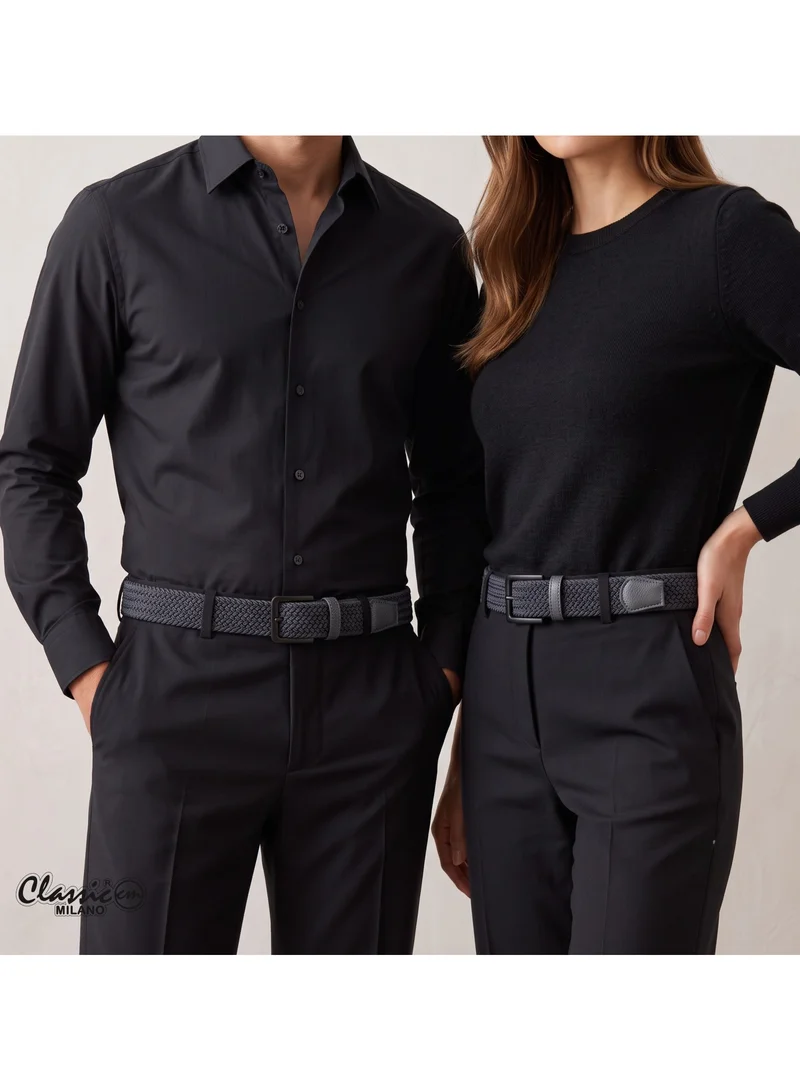 Classic Milano Grey (DWE-312) Classic Milano Braided Cotton Elastic Stretch Belt for Men & Women, Woven Canvas Web Belt with Gift Box, Adjustable Men's Belt | Full Length: 110CM (Free Size - Fits up to the waist of 40 Inches / 100 CM)  | Best Price UAE