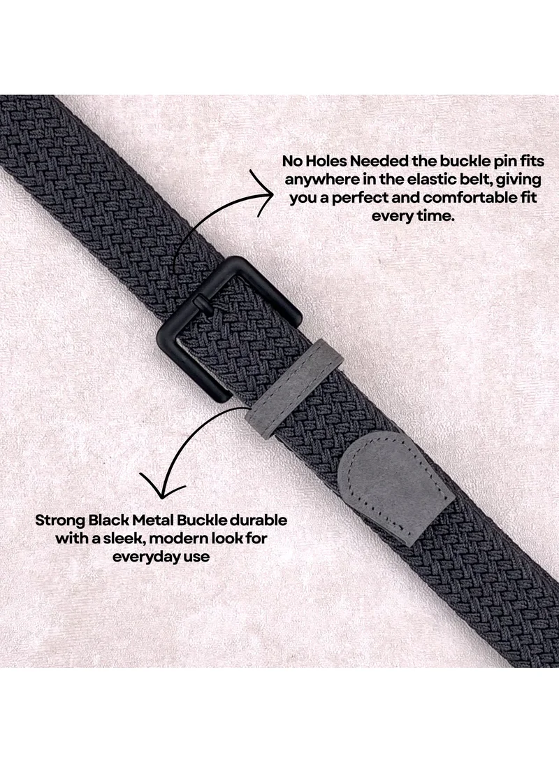 Classic Milano Grey (DWE-312) Classic Milano Braided Cotton Elastic Stretch Belt for Men & Women, Woven Canvas Web Belt with Gift Box, Adjustable Men's Belt | Full Length: 110CM (Free Size - Fits up to the waist of 40 Inches / 100 CM)  | Best Price UAE