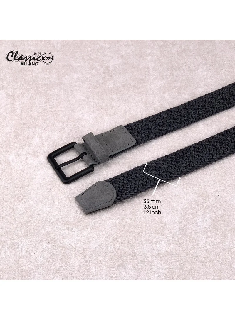 Classic Milano Grey (DWE-312) Classic Milano Braided Cotton Elastic Stretch Belt for Men & Women, Woven Canvas Web Belt with Gift Box, Adjustable Men's Belt | Full Length: 110CM (Free Size - Fits up to the waist of 40 Inches / 100 CM)  | Best Price UAE