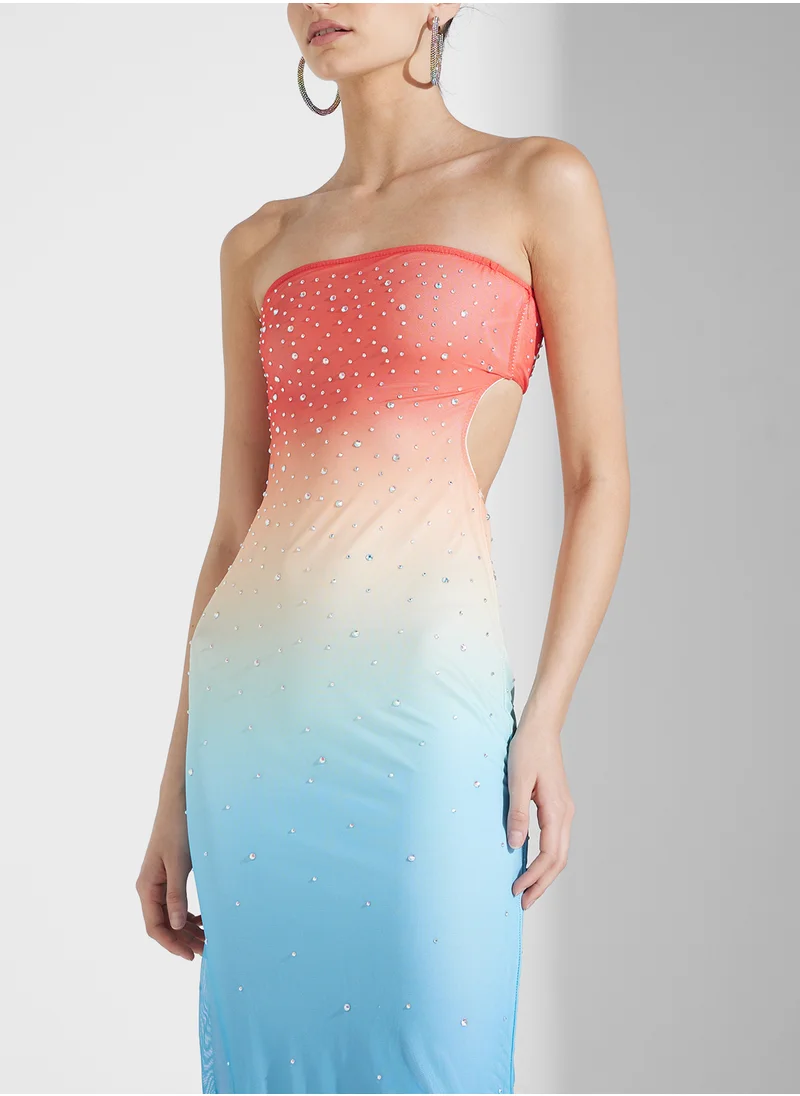 جينجر Bandeau Diamante Detail Ombre Bodycon Dress