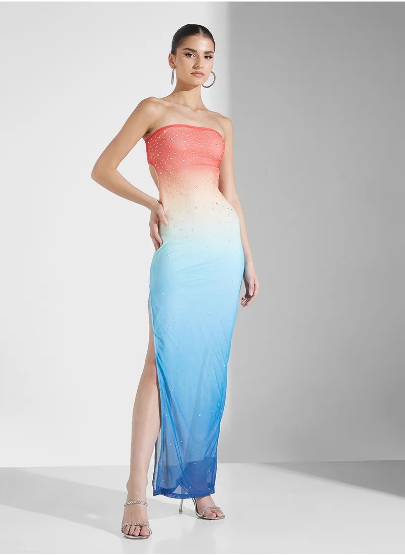 جينجر Bandeau Diamante Detail Ombre Bodycon Dress
