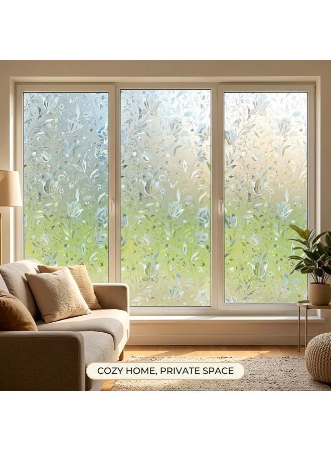 Mikomer Tulip Decorative Window Film,No Glue Frosted Privacy Film,Stained Glass Door Film,Reflective Static Cling Heat Control Anti UV Window Decoration for Home and Office 17.5 by 78.7-inch 0005A - Image 2